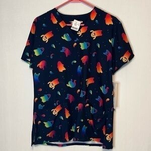 Elite Med Performance Women's Scrub Top Fun Theme V-Neck Pockets Size L.